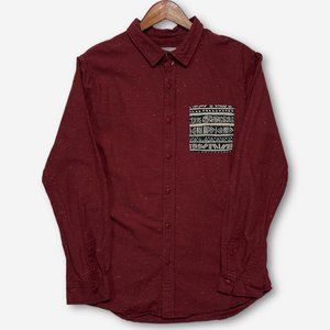 On The Byas Men's Long Sleeve Shirt L Morocco Maroon Aztec Print Pocket